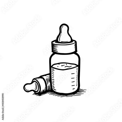 Baby bottle sketch, black and white, for parenting blogs