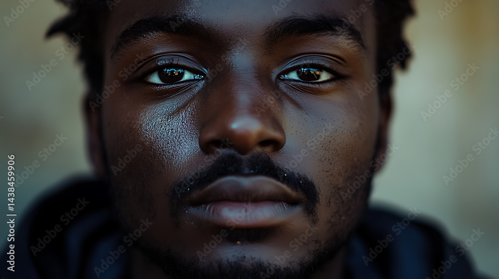 Close-up Portrait of a Young Man with Dark Skin and Mustache Close-up Portrait of a Young Man with Dark Skin and Mustache