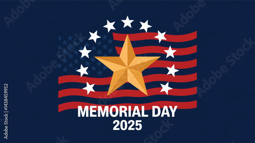 Memorial Day 2025 Gold Star with American Flag and Wreath Background, Tribute to Fallen Heroes
