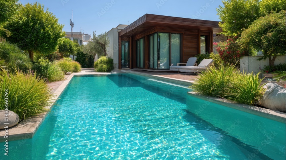 Fototapeta premium Modern luxury swimming pool and house exterior