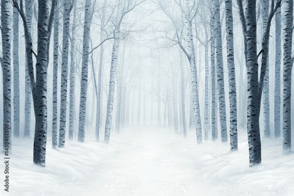 Tranquil Winter Forest with Bare Trees and Soft Snow Cover Tranquil Winter Forest with Bare Trees and Soft Snow Cover
