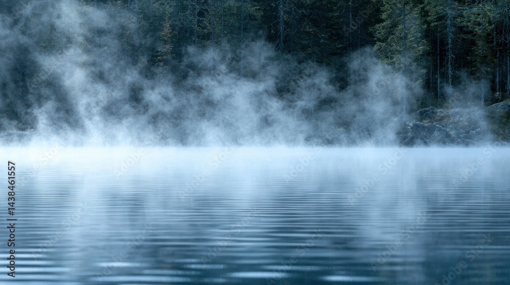Fototapeta premium Misty lake water with trees background