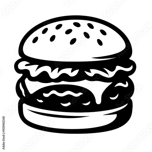 Double Cheeseburger Illustration with Dripping Cheese - Black and White for Food, Restaurants, or Graphic Themes