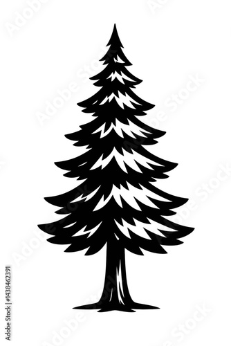 Tall Evergreen Tree Illustration Pine or Fir - Black and White for Nature, Forests, or Graphic Themes