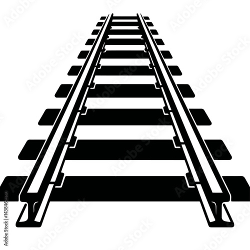 Railway Tracks Illustration Extending into Distance - Black and White for Transport, Travel, or Graphic Themes