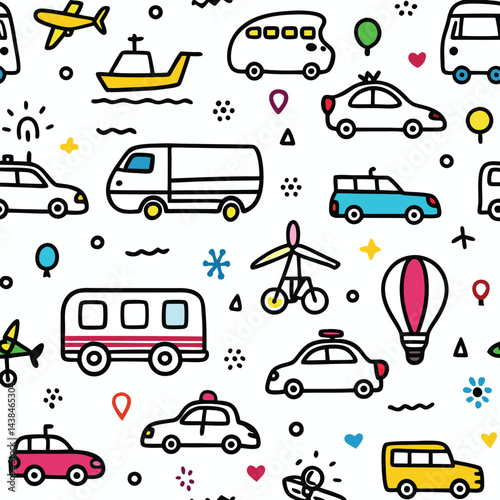 Colorful Cartoon Transportation Pattern