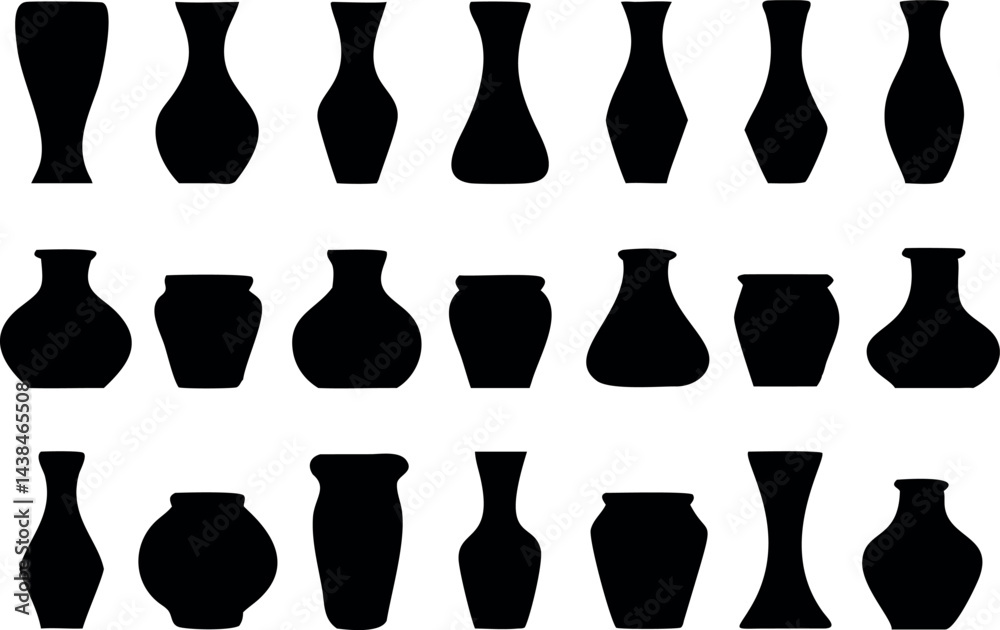 A vector set shows a stylish collection of isolated vases, an icon of beauty for home design. A vector set shows a stylish collection of isolated vases, an icon of beauty for home design.