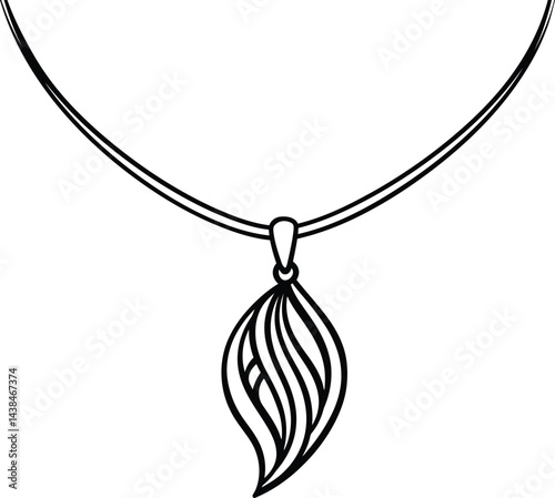 Delicate Leaf Pendant Necklace - Black and White Vector