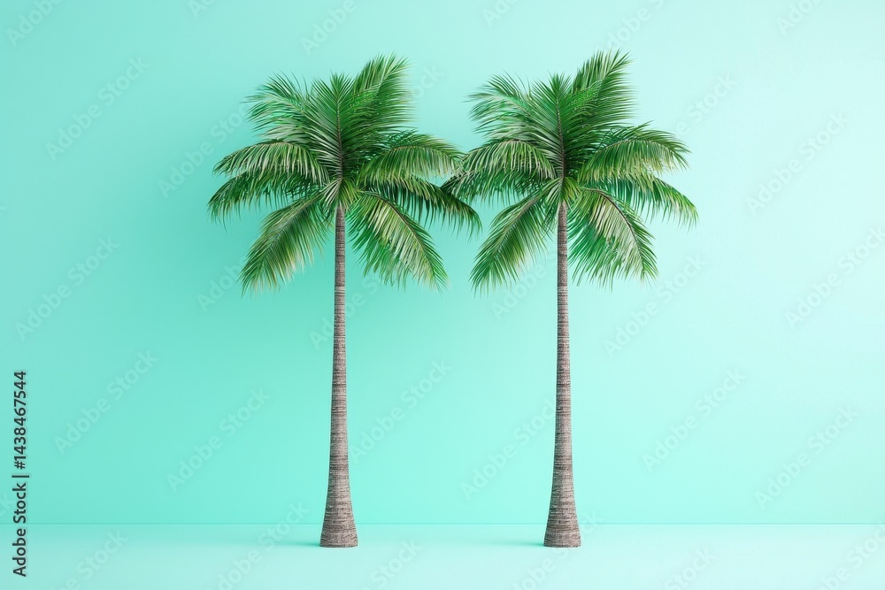 Obraz premium Fresh Tropical Palm Trees with Minimalist Mint Green Background