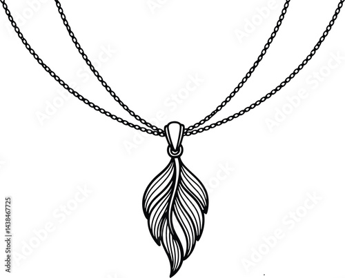Delicate Leaf Necklace, Black and White Vector Illustration