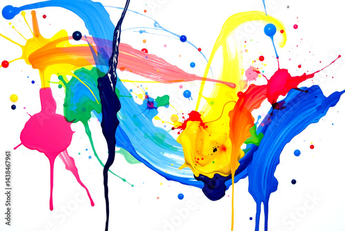 Vibrant Colorful Paint Splashes on White Background