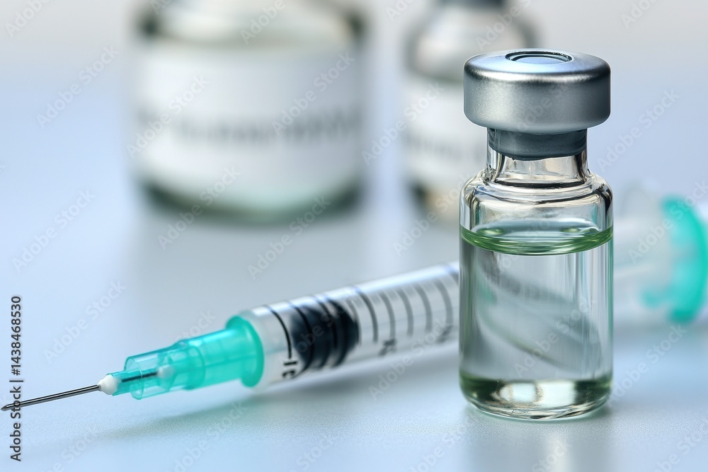 Clear Vaccine Bottle and Syringe Focused on Health and Medicine Clear Vaccine Bottle and Syringe Focused on Health and Medicine