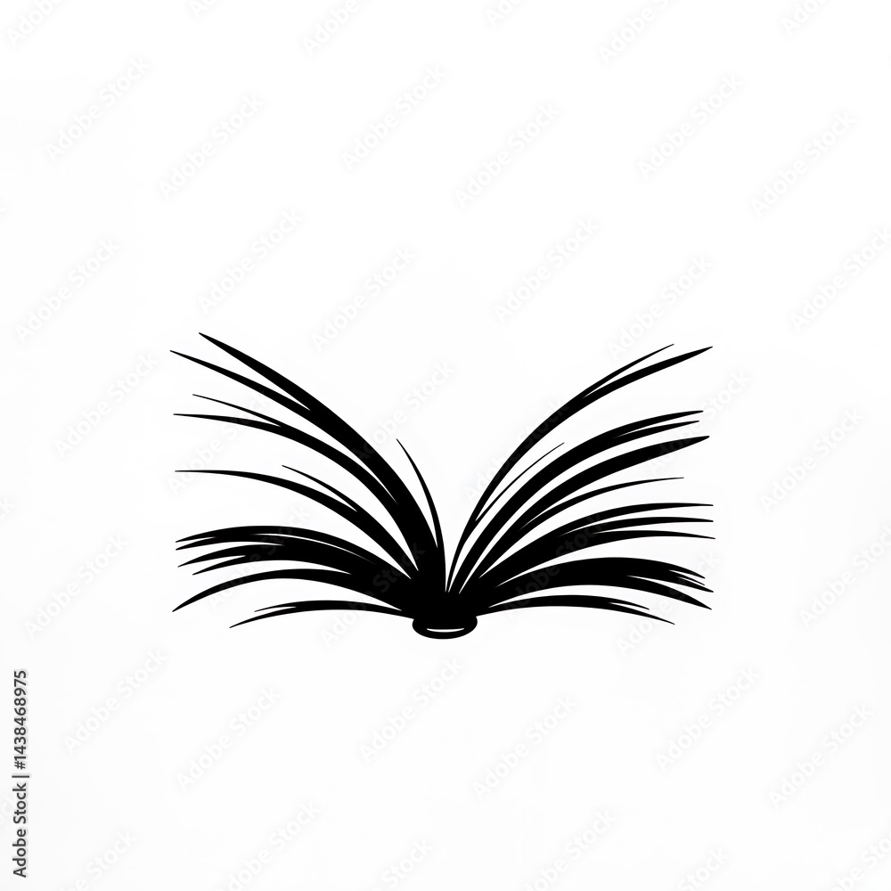 Open Book Silhouette on White Background: Symbol of Knowledge, Reading, Learning, and Imagination.