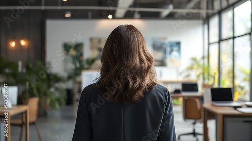 Womans wavy hair in office