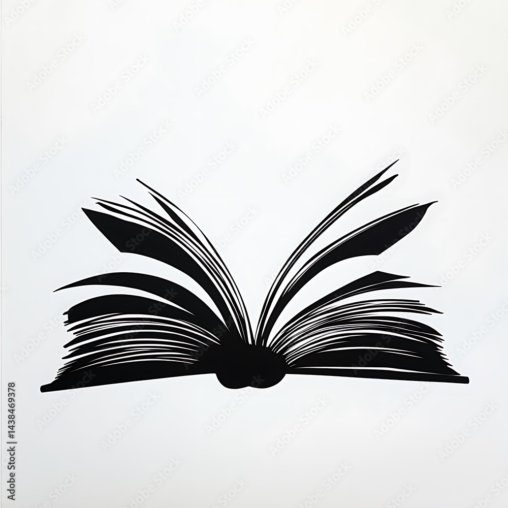 Open Book Silhouette Graphic: Reading, Knowledge, and Learning Illustration on a White Background.
