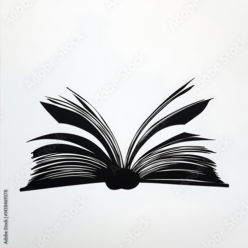 Open Book Silhouette Graphic: Reading, Knowledge, and Learning Illustration on a White Background.