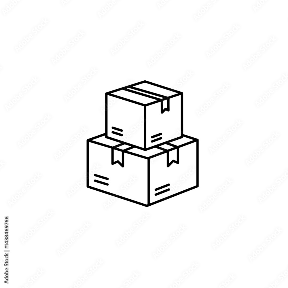 Two cardboard boxes line icon for packaging and shipping Two cardboard boxes line icon for packaging and shipping