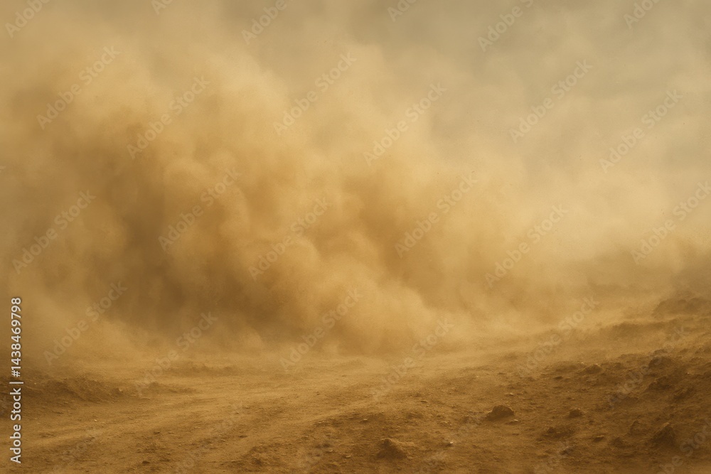 Dust Storm in Desert Landscape with Eerie Atmosphere and Haze Dust Storm in Desert Landscape with Eerie Atmosphere and Haze