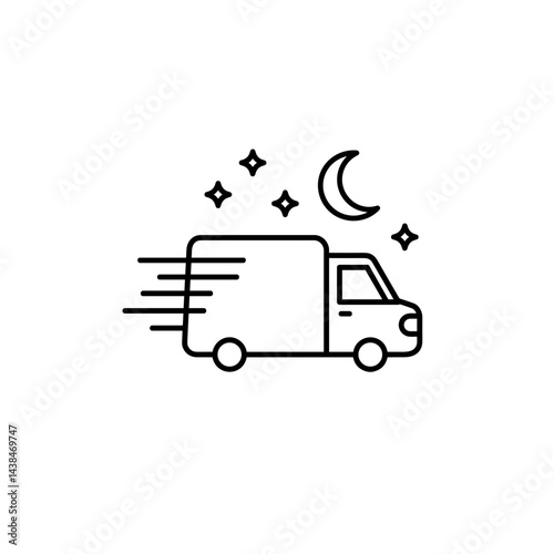 Night delivery truck line icon for 24h shipping services