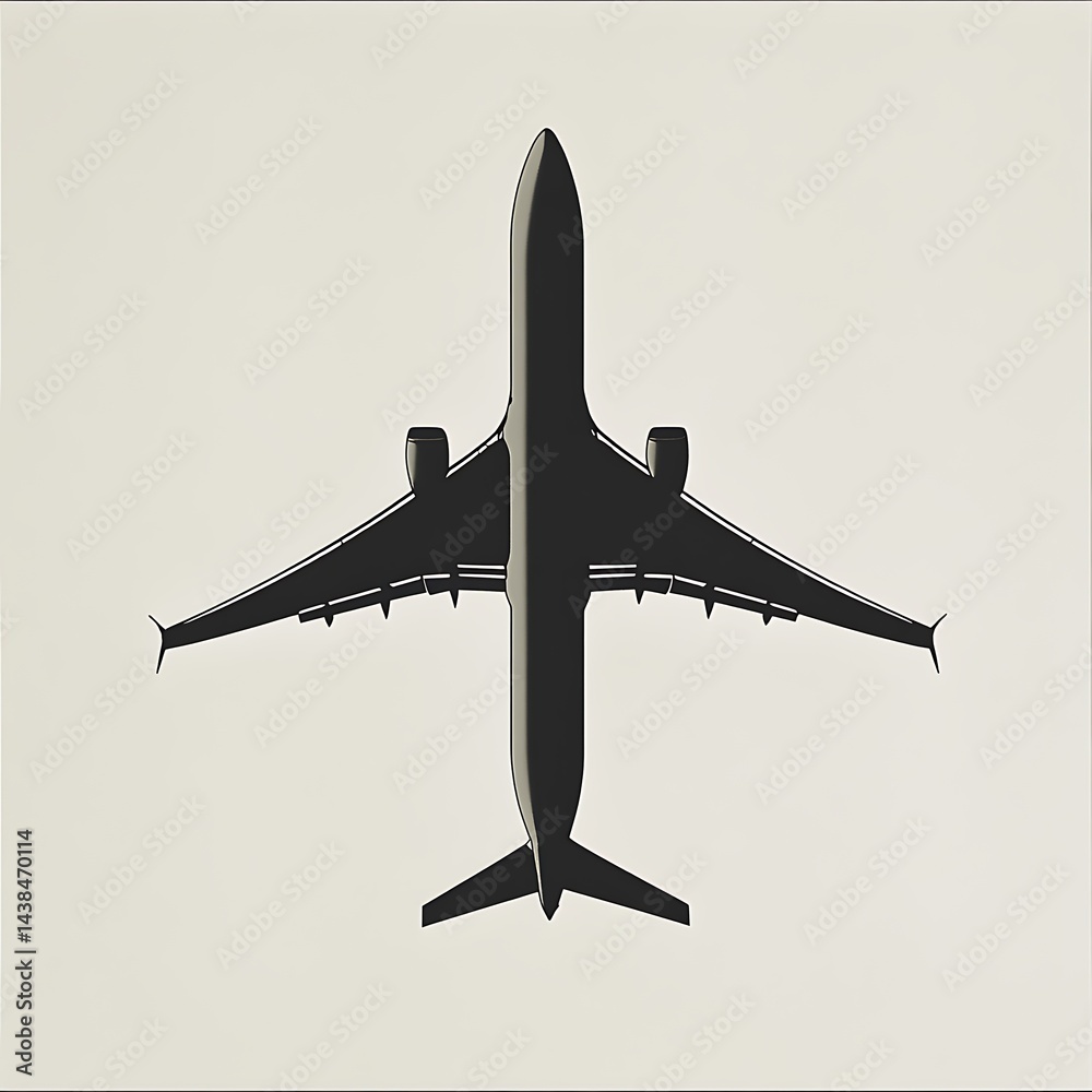 Overhead View of a Streamlined Airplane Silhouette Against a Neutral Background, Illustrating Air Travel and Modern Aviation.