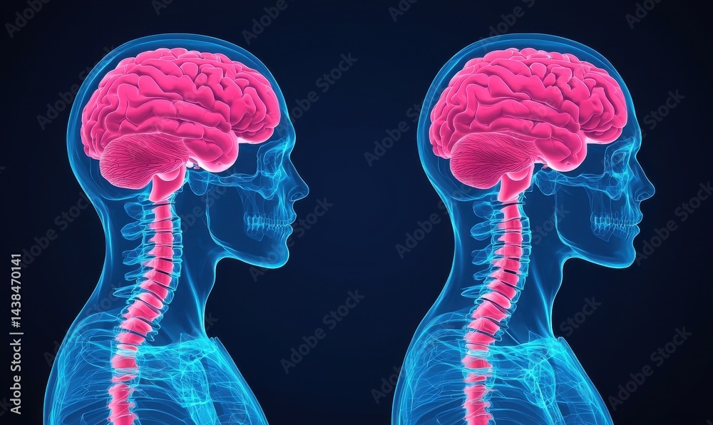 Vibrant Illustration of Human Brain Anatomy and Spinal Structure