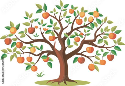 A vibrant vector art illustration of a pruned tree bearing colorful fruits, showcasing nature’s beauty with clean, detailed, and elegant design.