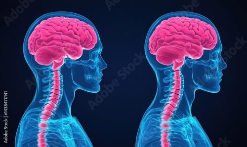 Obraz na płótnie Vibrant Illustration of Human Brain Anatomy and Spinal Structure w salonie
