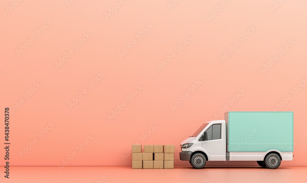 Delivery Vehicle Next to Stacked Boxes on a Soft Pastel Background