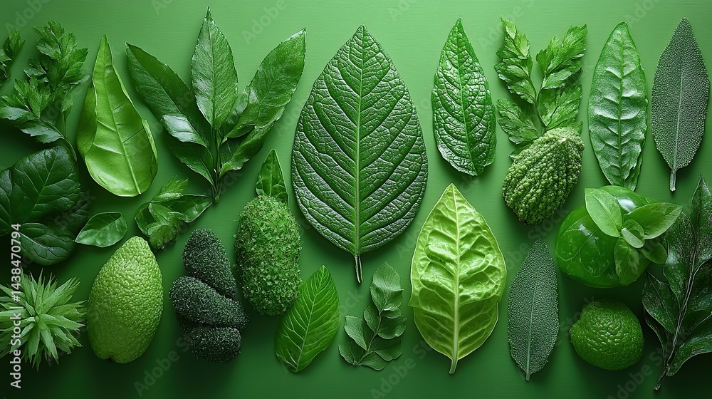 Vibrant green leaves and botanicals