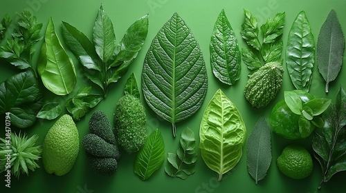 Obraz na płótnie Vibrant green leaves and botanicals w salonie