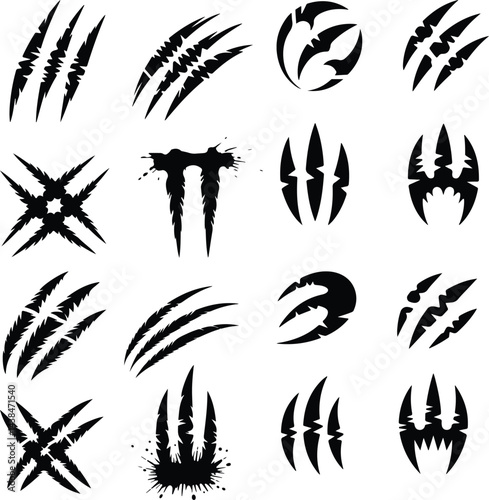 Claw Mark Silhouette Set | Scratch Vector Collection Wild Animal Claw Marks | Scratch and Tear Silhouette Icons
