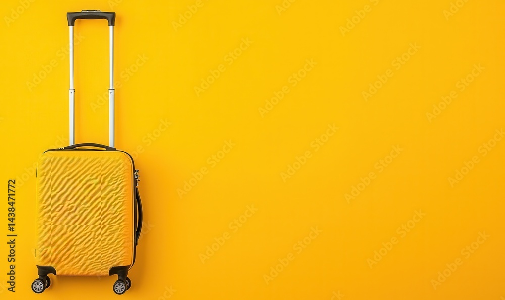 Bright Yellow Suitcase Against Vibrant Yellow Background