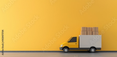 Obraz na płótnie Delivery truck with boxes in front of a vibrant yellow wall w salonie
