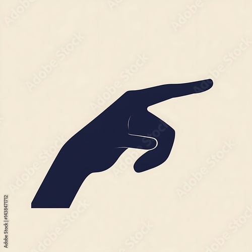 Pointing Hand Symbol Graphic: Dark Blue Hand Indicates Direction, Focusing Attention and Conveying Instructions on a Cream Background.