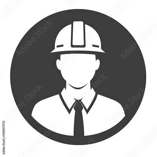Obraz na płótnie Professional Worker Icon: Vector Illustration of Person with Safety Helmet and Formal Attire within a Circular Frame. w salonie