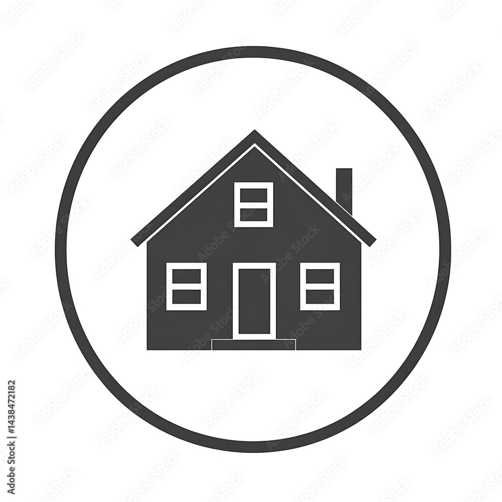 Simple House Outline Inside Circle, Real Estate Design, Residential Building, Family Home Icon, Vector Illustration.