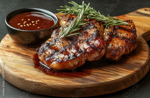 Grilled steak with rosemary and sauce