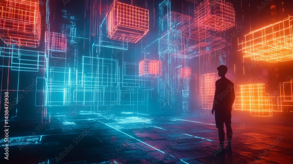 Futuristic digital environment virtual space 3d render cyber landscape abstract viewpoint technology concept Futuristic digital environment virtual space 3d render cyber landscape abstract viewpoint technology concept