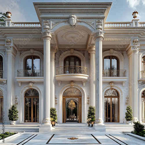 Elegant neoclassical design with grand marble columns and intricate detailing high resolution picture
