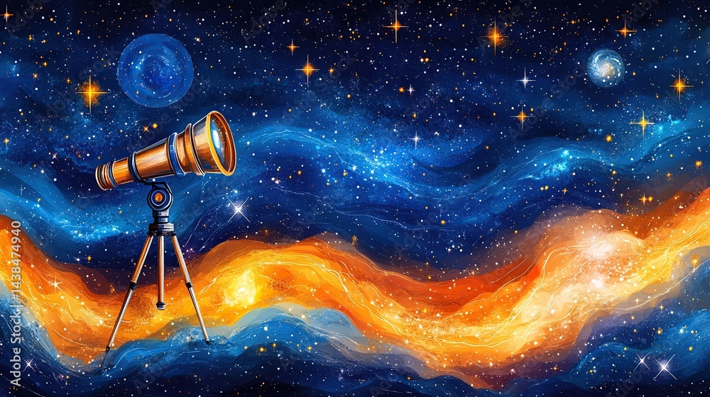 Cosmic telescope views nebulae in the night sky