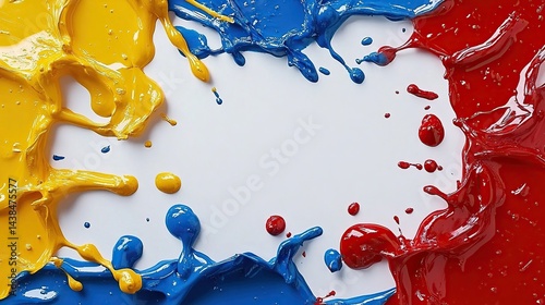 Obraz na płótnie Colorful paint splashes create a vibrant border on white w salonie