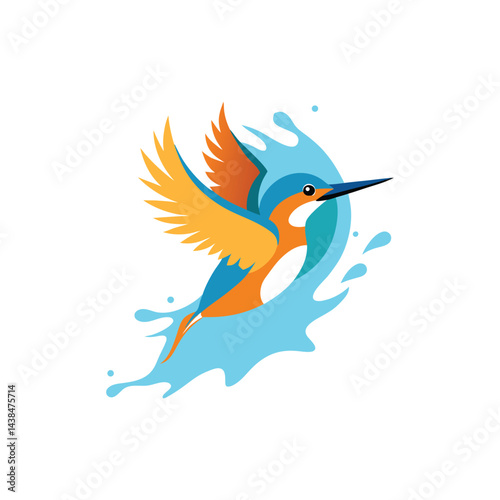 kingfisher diving into water with splash effects