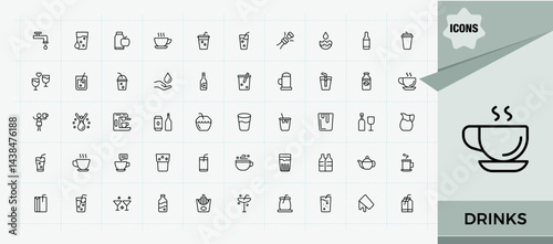 Drinks linear icon set. Contains such symbols as juice, restaurant, soda, wine, glass, soft drink, cocktail. Icons for application. Editable vector stroke. Wine line icon set.