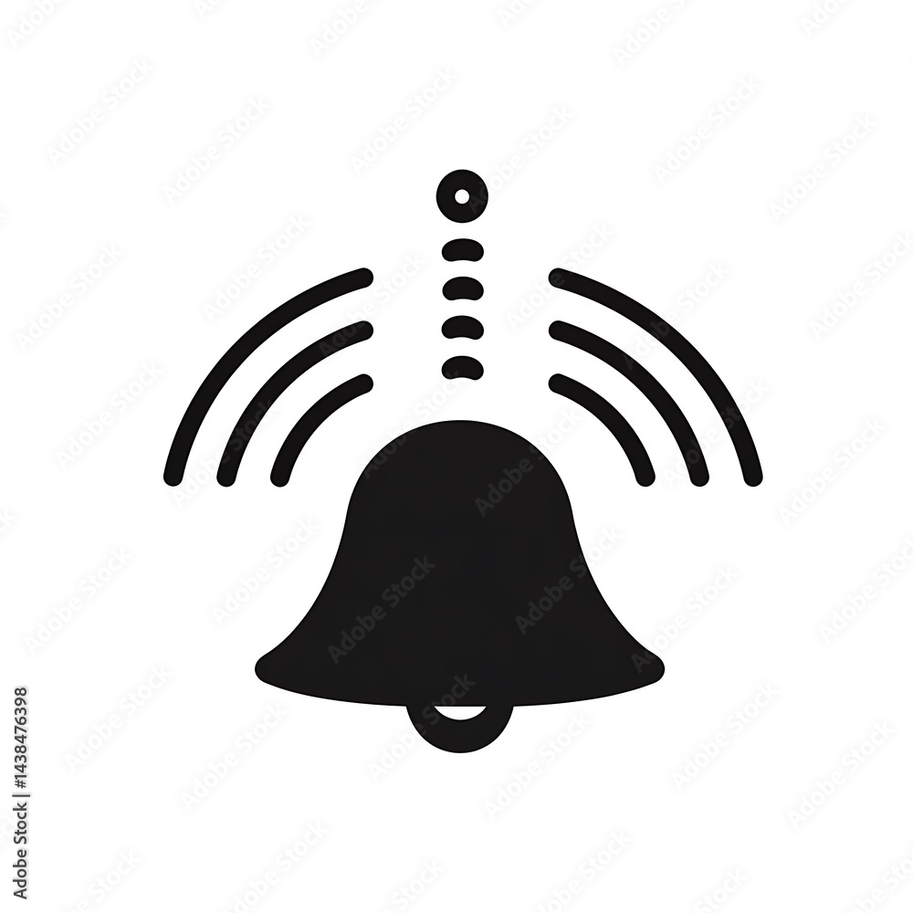 Sounding Bell Notification Icon Symbolizing Announcement, Ringing Sound, or Signal, Modern Graphic Vector Illustration, Alert