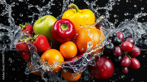 A Vibrant Symphony of Fresh Fruits and Vegetables Celebrating Nature’s Colorful, Juicy, and Lively Bounty