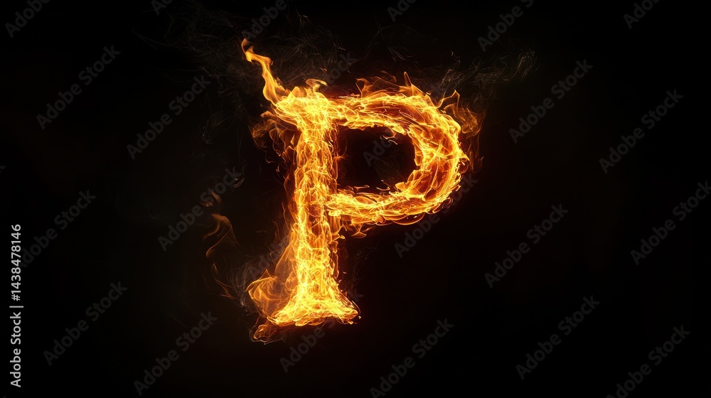 Fiery letter P on black background; abstract design Fiery letter P on black background; abstract design
