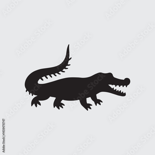 Crocodile silhouette vector illustration. Black icon crocodile alligator on white background.