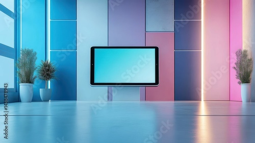 Website mockup displayed on a tablet with responsive design and vibrant UI