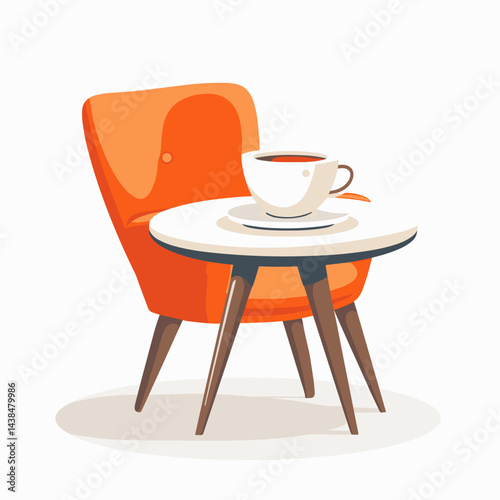 Coffee cup and saucer on the table. Vector illustration