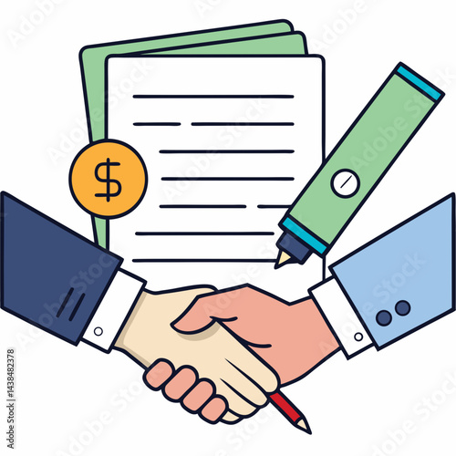 Business partners shaking hands vector illustration symbolizes agreement and teamwork
